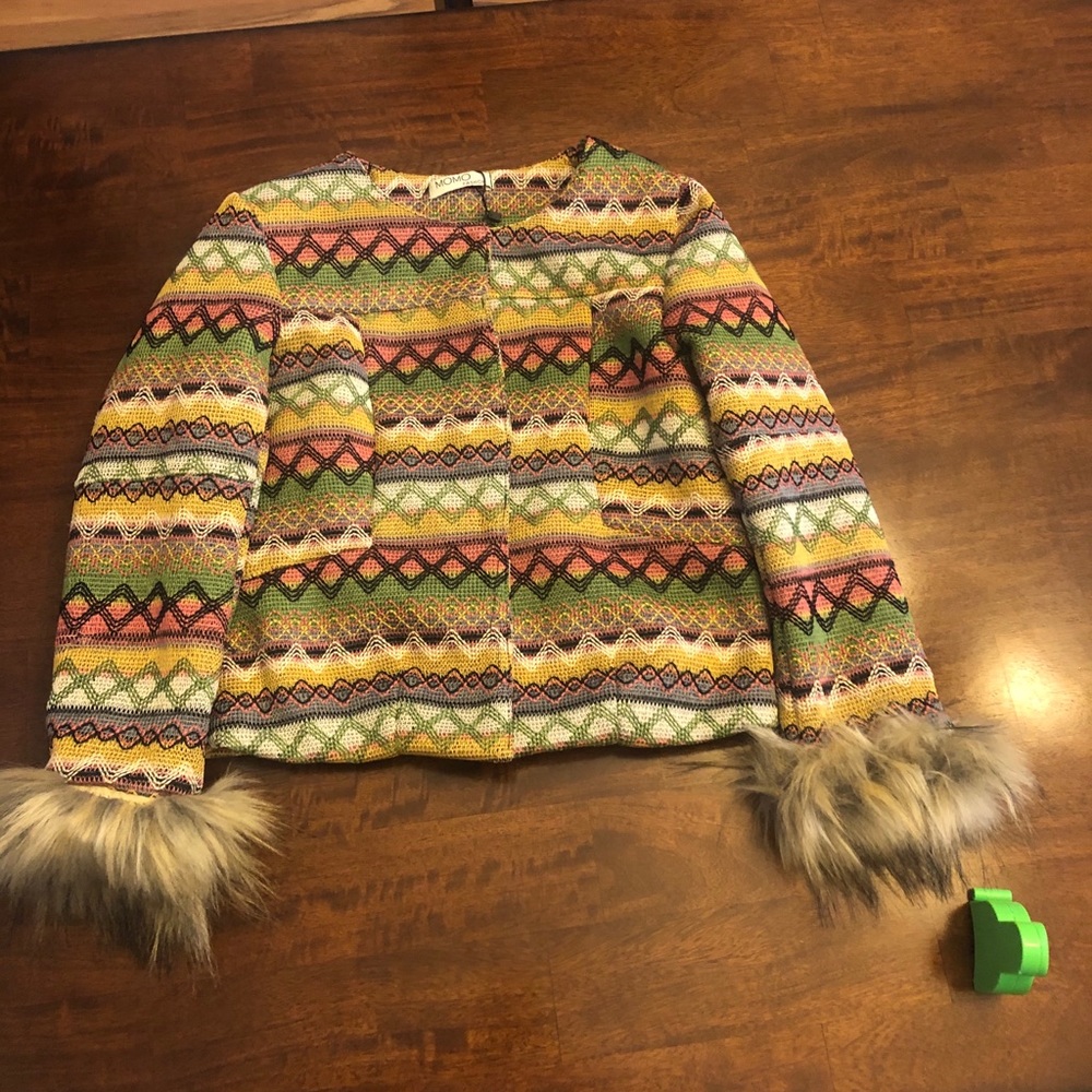 NWT Momo Colorful Blazer with Faux Fur Cuffs - Picture 2 of 13